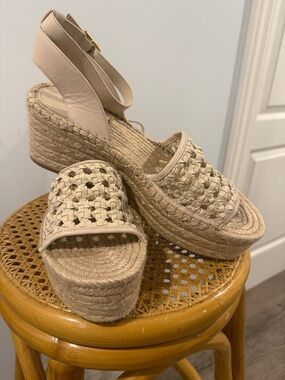 Tory Burch Woven Espadrille Platform Sandals - Beige